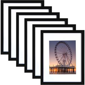 BESCRCL 11x14 Picture Frame Black Set of 6, Display Pictures 8x10 with Mat or 11x14 without Mat, Photo Frames for Wall Mounting