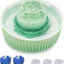 Lawfery Ceramic Cat Water Fountain, 2.1L/71oz Cat Fountain with 3 Carbon Filters and 2 Water Pumps, Cupcake Pet Water Fountain for Cats and Dogs (Green)