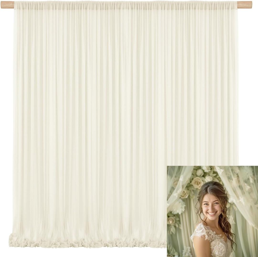 10x10ft Beige Sheer Backdrop Curtain (2 Panels 5x10ft) Ivory Chiffon Backdrops Wrinkle Free Glimmer Wedding Sheer Sweet Girl Ceremony Baby Shower Birthday Party Video Studio Props TAYSDJ077