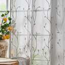 jinchan Grey Sheer Curtains for Bedroom 63 Inch Length Leaf Embroidered Semi Sheers for Living Room Botanical Embroidery Voile Transparent Grommet Window Treatments 2 Panels