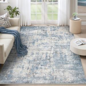 6x9 Area Rugs Washable Living Room Rug-No Slip Soft Carpets Modern Abstract Coastal Indoor Floor Stain Resistant Carpet for Bedroom Dining Room Farmhouse Nursery Home Office Blue