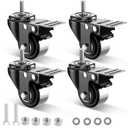 2 Inch Swivel Caster Wheels, Threaded Stem Casters Set of 4 Heavy Duty, 1/2"-13 x 1 (Screw Diameter 1/2", Stem Length 1"), Safety Dual Locking Industrial Castors, Wheels for Cart, Furniture
