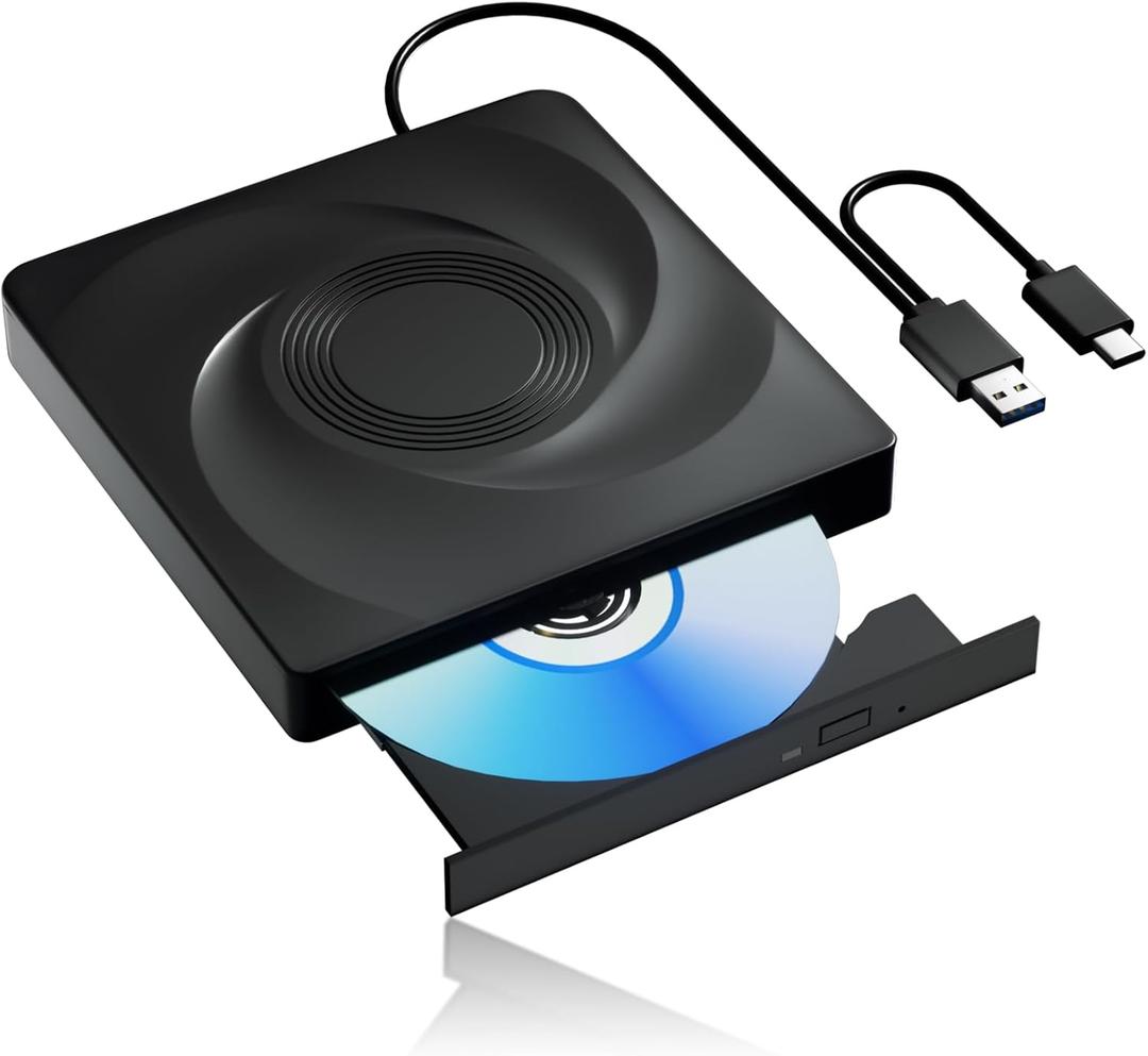 External CD/DVD Drive for Laptop External DVD Drive, DVD Player Portable CD Reader for Laptop, CD Burner Compatible with PC Windows 11/10//7 Linux Mac OS (Black)