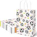VGOODALL 16 Pack Soccer Goodie Bags, 5.5"x2.8"x8" Party Favor Bags with Handles for Kids Birthdays, Sports Theme Decorations, Gift Giving Bulk Supplies (White and Black)