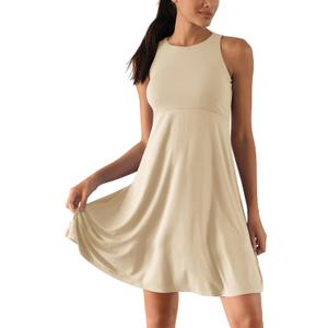ODODOS Casual Flare Tank Dress for Women Summer Sleeveless Sundress Mini Skater Dress, Beige, Small (Beige, S)