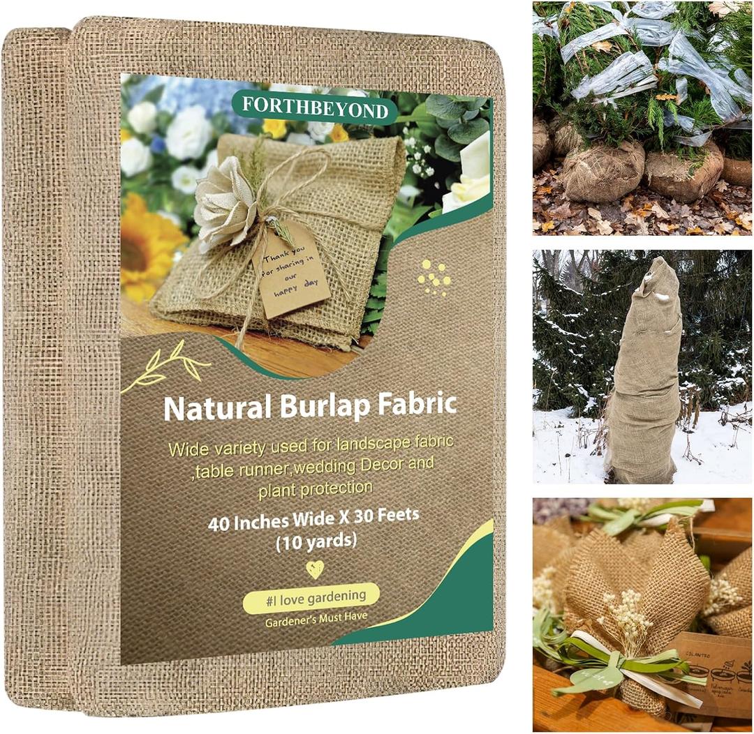 50x50 High Density Natural Burlap Plant Covers Freeze Protection, 40 in x 30 ft Heavy Duty Jute Tree Wrap for Outdoor Winter Shrub Shield & Garden Plant Care