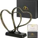 Anniversary Wedding Gifts for Couple - Two Hearts and Cross Iron Sculpture, 1st to 50th for Her and Him,Decorative Hearts Statue Includes Present Box and Poem Card