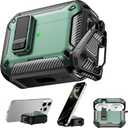 RFUNGUANGO AirPods Pro 2 Case, Compatible with AirPods Pro 2nd/1st Generation Protective Case with Phone Holder & Cleaning Kit, Magnetic Automatic Lock, Compatible with Magsafe, Green