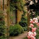 AOFOTO 8x10ft Vintage Garden Flowers Backdrop Blossoms Photography Background Medieval Castle Shabby Brick House Girl Adult Artistic Portrait Travel Photo Shoot Studio Props Video Drop Wallpaper Drape