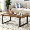 Modern Coffee Table, Industrial Wood and Metal Center Table, Cocktail Tea Table for Living Room Home Office, Rustic Brown, 44 Inch