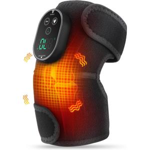 Cordless Heated Knee Massager with Vibration, FSA Eligible, Heated Knee Brace Wrap Heating Shoulder Brace Support Wrap for Knee Elbow, Heating Pad with 6 Heating Levels, 3 Massage Modes&Timer (Black)