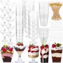 150 Pcs Plastic Dessert Cups with Spoons and Toothpicks, 2 to 5 oz 5 Styles Clear Mini Appetizer Cups Disposable for Serving Fruit Trifle Ice Cream Pudding Weddings Party (Clear, Basic)