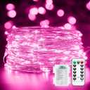 33Ft 100 LED Outdoor String Lights, Pink Fairy Lights Battery Operated with Remote, Waterproof Twinkle Lights for Bedroom Dorm Patio Tapestry Backyard Garden Party Indoor Valentine's Day Decoration (100LEDs)