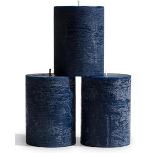 CANDWAX 3x4 inch Pillar Candles Set of 3  Unscented Dripless Rustic Dark Blue Candles for Room Decor, Weddings, Centerpieces
