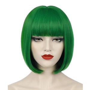 Green Wig Short for Women - St Patrick's Day Bob Wig With Bangs, Natural Cute Synthetic for Halloween BU110GR