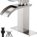 Waterfall Bathroom Faucets Single Hole Sink Faucet for 1 or 3 Hole Single Handle Vanity Basin with Deck Plate, with Pop-up Drain & Supply Lines, Brushed Nickel
