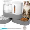 Automatic Gravity Cat Dog Feeder and Water Dispenser with 304 Stainless Steel Bowls 2 in 1 360 Degree Rotatable Auto 2.4L Dry Food and 2.6L Water Bowl for Small Medium Pet Dog Puppy Kitten (Gray)