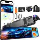 Mirror Dual Dash Camera,4K and 2.5K Dash Cam with Voice Control Rear View Mirror Camera and WiFi,GPS Dashcam for Cars with WDR Night Vision, G-Sensor, 24 Parking Monitor ABS (Include 64GB Card)