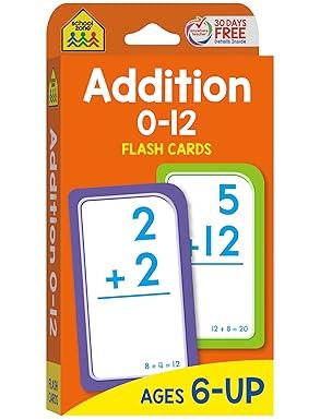 School Zone Addition 0-12 Flash Cards: 56 Cards, 1st Grade, 2nd Grade, Numbers 0-12, Elementary Math, Problem Solving, Addition Problems, Counting, Ages 6+
