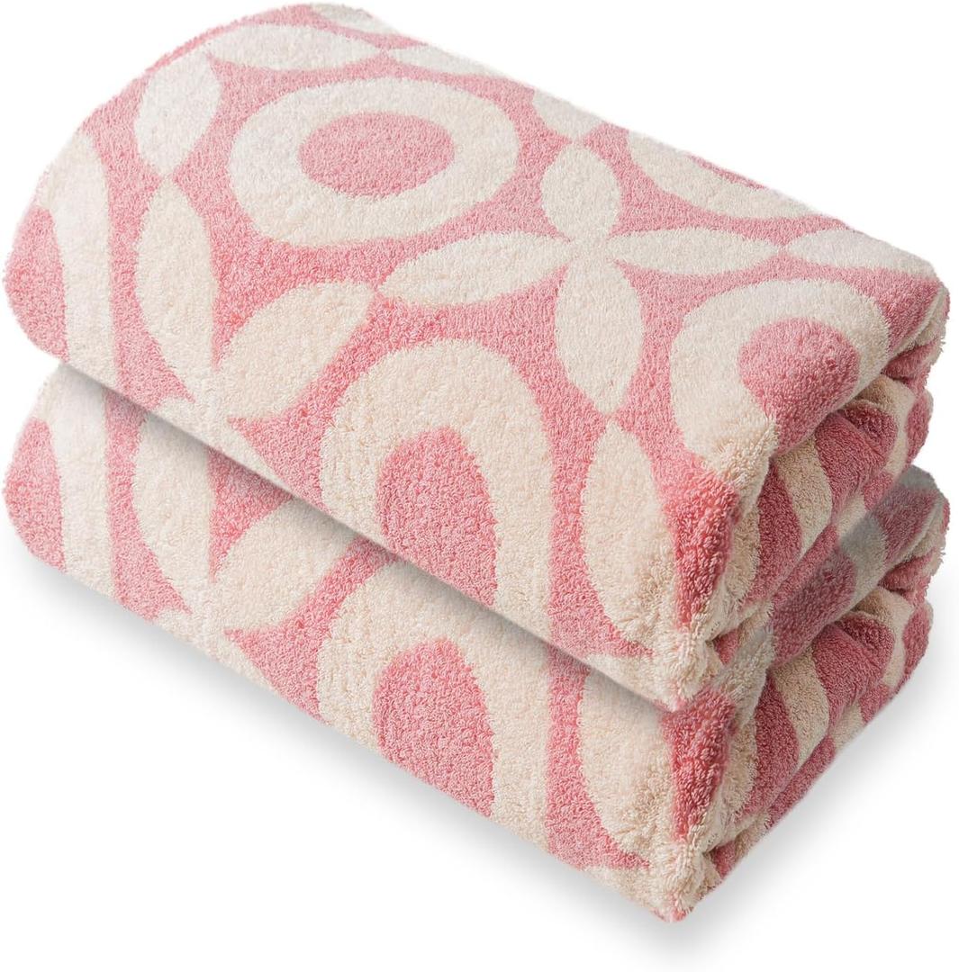 Lyntrique Pink Bath Towels - Set of 2 Made Cotton 27x55 Inches Highly Absorbent for Bathroom (XO)