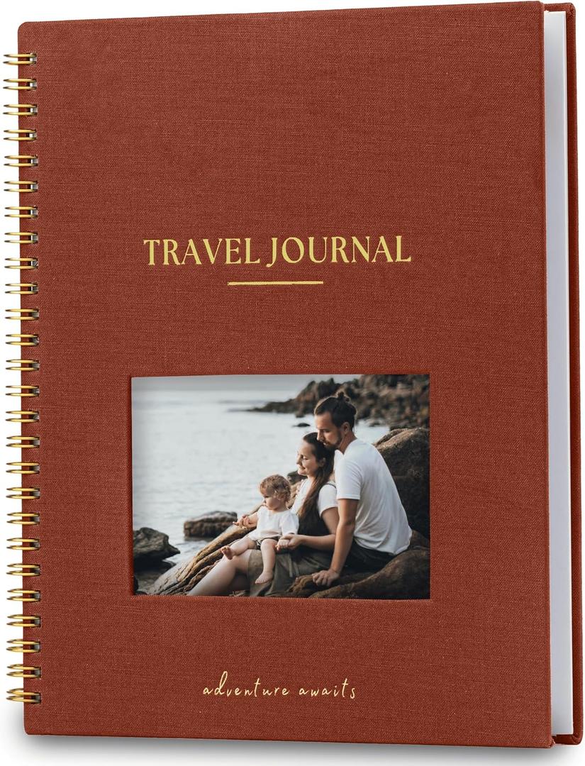 Nook Theory Personalized Travel Journal for Women, Men - Linen Travelers Notebook, Adventure Book with Prompts, Perfect for Travel Gifts (Burnt Orange)