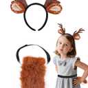 Reindeer Antlers Headband & Tail Set - Fluffy Deer Costume for Christmas Gift and Cosplay Party