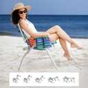 Tall Beach Chairs for Adults, 17" High Backpack Beach Chair with Wooden Armrests, 5 Positions Reclining Heavy Duty Chair with Large Cooler Pouch, Support to 350LBS Striped Blue&Green,1pack