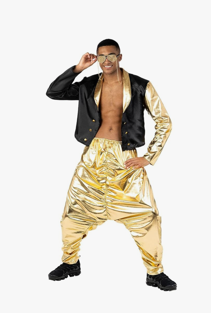Morph Mc Hammer Costume - Mens 80s & 90s Rapper & Disco Pants Costume, Gold Mc Hammer Pants
