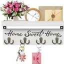 Buways Wall-Mounted Key and Mail Holder, Wooden Key Rack with 4 Double Key Hooks, Rustic Home Decor for Entryway (White)