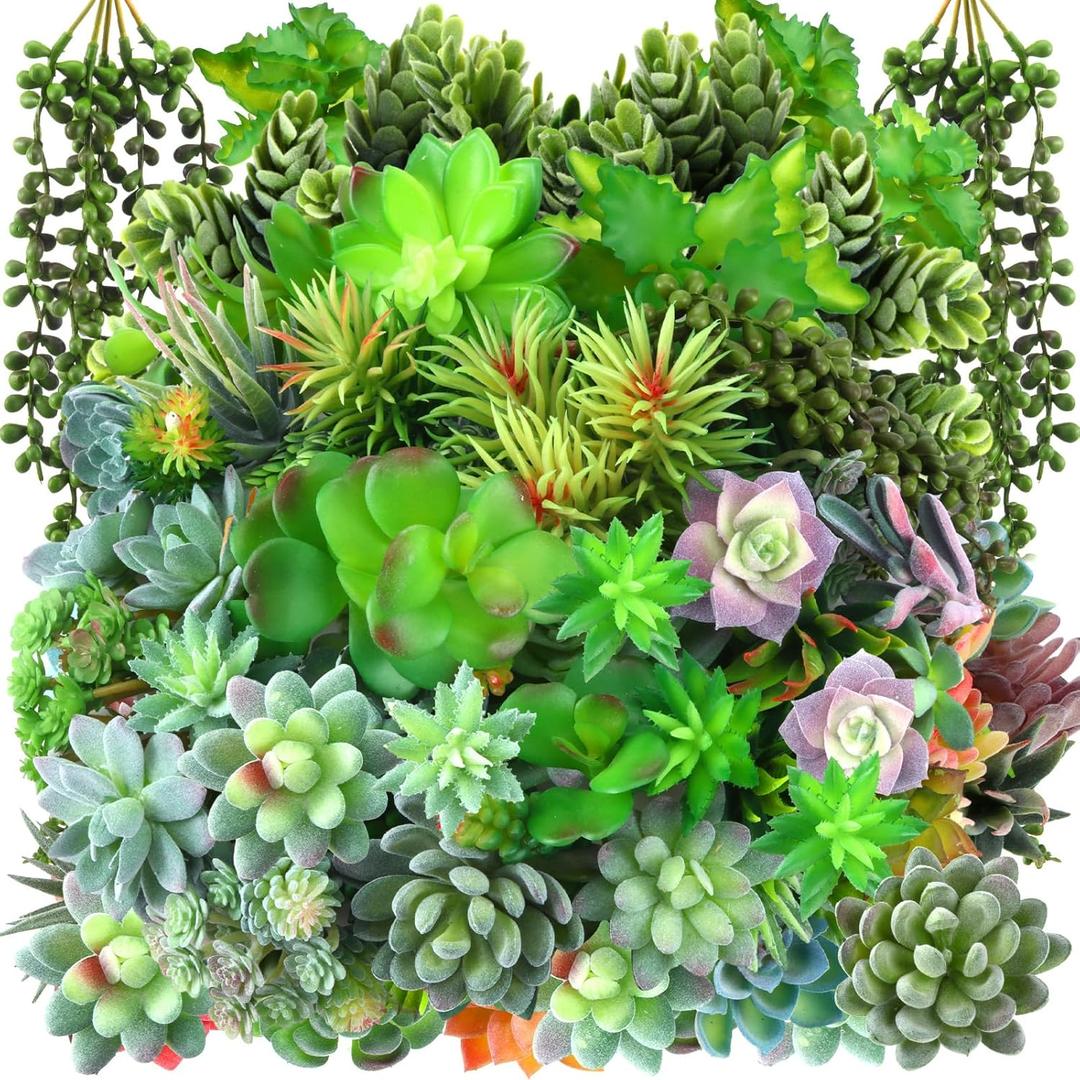 Tigeen 80 Pcs Artificial Plastic Succulents Realistic Textured Assorted Decorative Faux Succulent Fake Faux Succulents Unpotted for Lotus Landscape Garden Arrangement (Lovely Style)