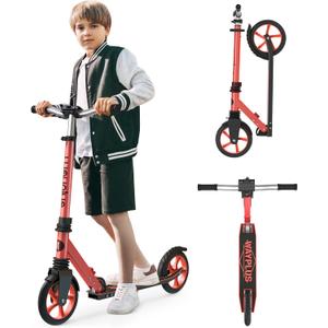 WAYPLUS KS1 Kick Scooter for Ages 6+,Kid, Teens & Adults. Max Load 240 LBS. Foldable, Lightweight, 8IN Big Wheels for Kids, Teen and Adults, 4 Adjustable Levels. Bearing ABEC9 FED Fitness