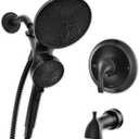 Moen Engage Magnetix Matte Black Multi-Function Handshower and Rainfall Shower Head Trim Combo with Shower Handle, Tub Spout, Metal Hose, and Valve, 82304BL