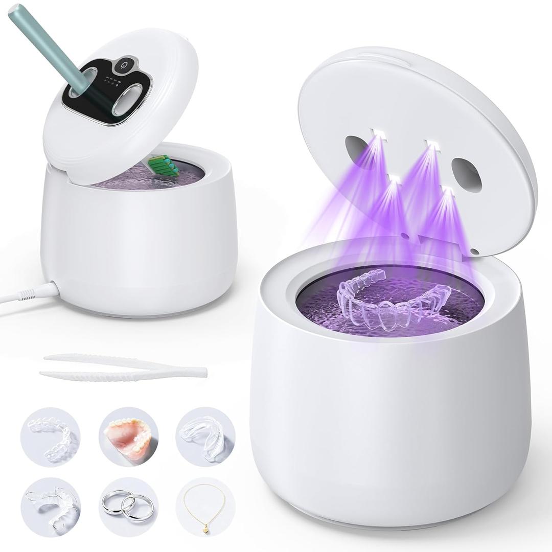 Ultrasonic Retainer Cleaner Machine: Dental Cleaning Pod for Dentures, Mouth Guards, Aligners, Night Guards, Braces, Toothbrush Heads & Jewelry, 45kHz Retainer Cleaner with 4 Modes & 200ML Capacity