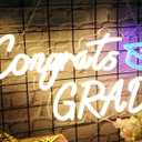 HMASYO Congrats Grad Neon Sign with Cap, Graduation Decorations 2025 Congrats Led Sign Wall Decor Class of 2025 Party Room Dorm Backdrop Celebration Gifts, Warm White, USB Powered, Dimmable