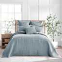 Levtex Home Mills Waffle King Bedspread Set (122x106in) with 2 Pillow Shams (36x20in) - Chambray - Cotton Waffle King Size Bedspread Set - Soft, Pre-Washed