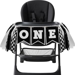 1st Birthday High Chair Banner, Black White Race Car Birthday Banners, One Highchair Banner Tassel, First Birthdays Photo Prop Boy Racing Theme Decoration