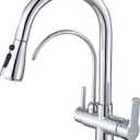HUAHUALALA Kitchen Sink Faucet with Pull Down Sprayer 2 Handle 3 in 1 Water Filter Purifier Faucets, Brass Drinking Water Faucet Reverse Osmosis 
