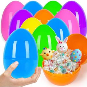 24 PCS 6" Jumbo Plastic Easter Eggs Fillable, Colorful Jumbo Large Empty Eggs for Kids, Easter Hunt Classroom Prizes Basket Stuffers Easter Party Favors