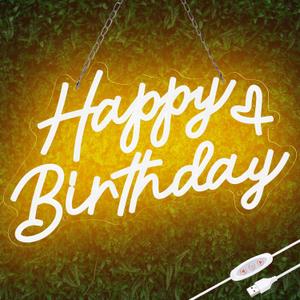 Happy Birthday Neon Sign for Party and Wall Decor,15 * 9 inch Warm White Led Neon Light Signs with USB and Dimmer Switch,Happy Birthday Sign for Backdrop