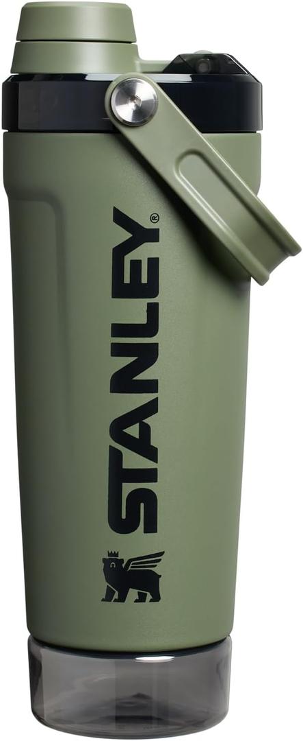 STANLEY Vitalize Shaker Bottle 20 oz | Leakproof Insulated Stainless Steel Shaker Cup | Base Storage and Twist On Fast Flow Lid | Protein Shakes and Pre Workout Powder | BPA-Free | Dried Pine