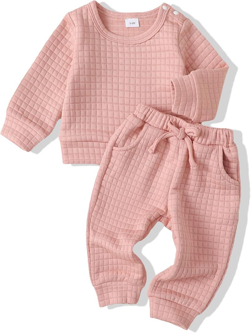 Renotemy Newborn Infant Baby Girl Clothes Outfits Fall Winter Long Sleeve Sweatshirts Pants Cute Baby Girl Outfits Set (3-6 Months, Cottonplaid Pink)