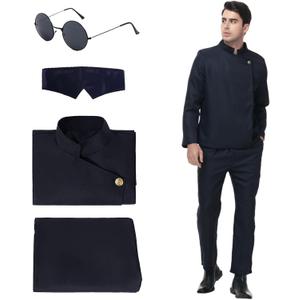 High School Cosplay Costume Men's Halloween School Uniform Costume Cosplay Jacket Pants with Glasses (Medium, Blue)