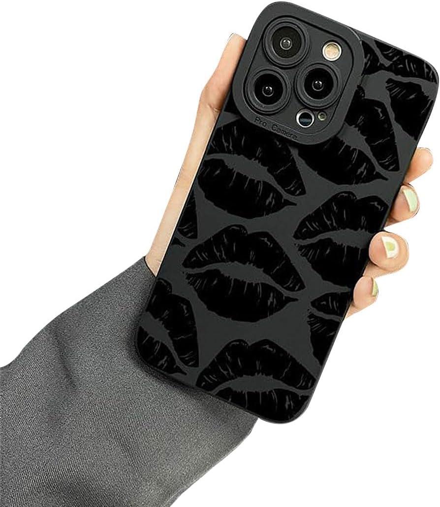 Lips Kiss Print Soft Silicone Phone Case for iPhone Compatible with iPhone 12 Pro, Black