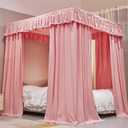 VETHIN Elastic Roof Style Four Corner Post Princess Bed Canopy Curtains Cozy Breathable Tent Canopy Mosquito Net for Girls & Adults Bedroom Decoration (Pink, 47-53" W*78" L*82"*H/(Twin-Full))