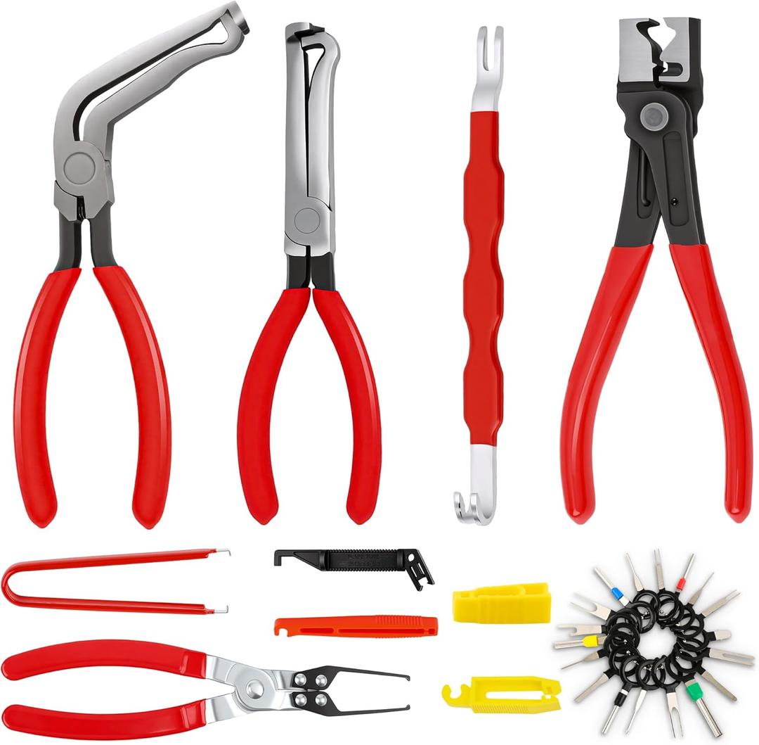 28-Piece Electrical Disconnect Plier Set,Automotive Connector Separator,Terminal Pin Removal Tool Kit for Fuel Injector,Ignition Coil & Sensor Repair with Fuse/Relay Puller