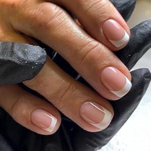 Short French Style Press on Nails Square Fake Nails Glossy Nude False Nails with Designs White French Tip Glue on Nails Manicure Artificial Nails Short Stick on Nails for Women Girls Nail Art, 24PCS