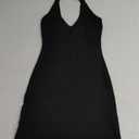 Bodycon Halter Mini Dresses for Women Removable Padded Going Out Club Backless V Neck Summer Cocktail Party Outfit Black XS