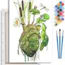 Yezavesu Framed Paint by Numbers Kit for Adults Beginner & Kids Ages 8-12, Heart Paint by Numbers with Frame, DIY Number Painting for Adults Abstract Green Plant for Home Wall Decor Gift 8X 12 inch (YOP0202)