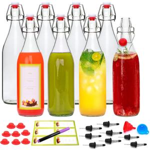 8 Pack 32oz Swing Top Glass Bottles,Flip Top Brewing Bottle with Airtight Stopper Lids, for Juice, Water, Kombucha, Wine, Beer Brewing, Kefir Milk or Eggnog(Bonus Gaskets and Funnel)