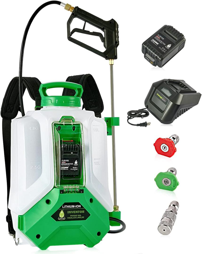 4.9Ah Battery Powered Backpack Sprayer 4 Gallon, Doubled The Capacitance, Equipped with a Big Pump, Ultra-Long Power Supply Lithium Battery Waterproof Sprayer for Spraying, Cleaning (Inventor 7 Ultra Long&Enhance Pump 4Gal)